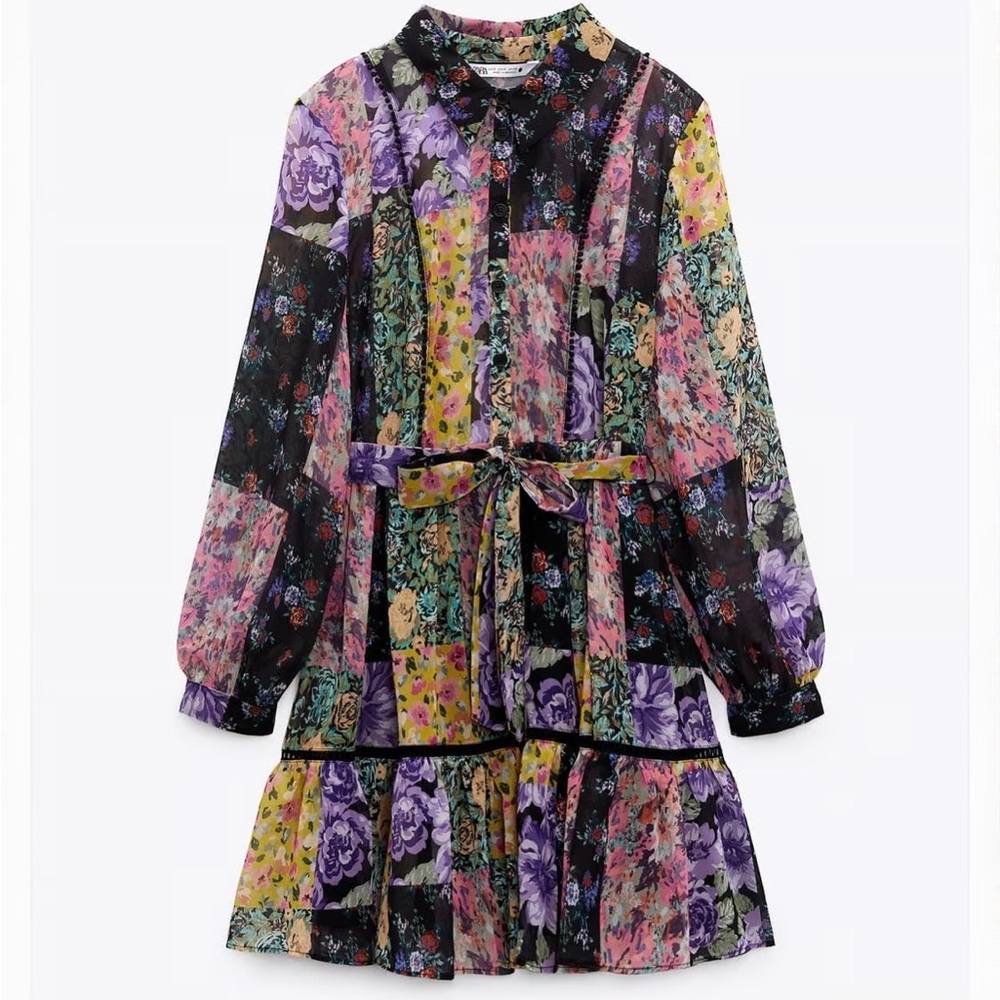 Zara long sleeve floral print mini dress